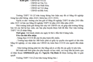 THÔNG BÁO NHẬN BẰNG TỐT NGHIỆP THPT